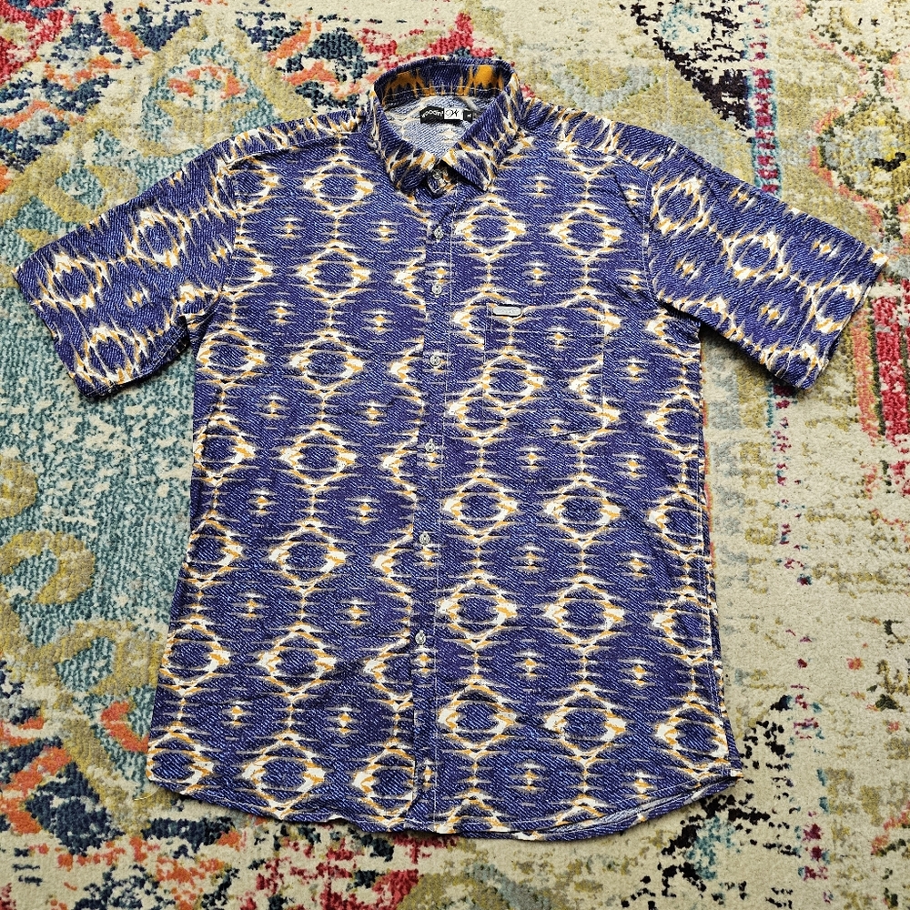 Woodin Button Shirt Mens Size XL African Colorful Psychedelic Geometric Diamond